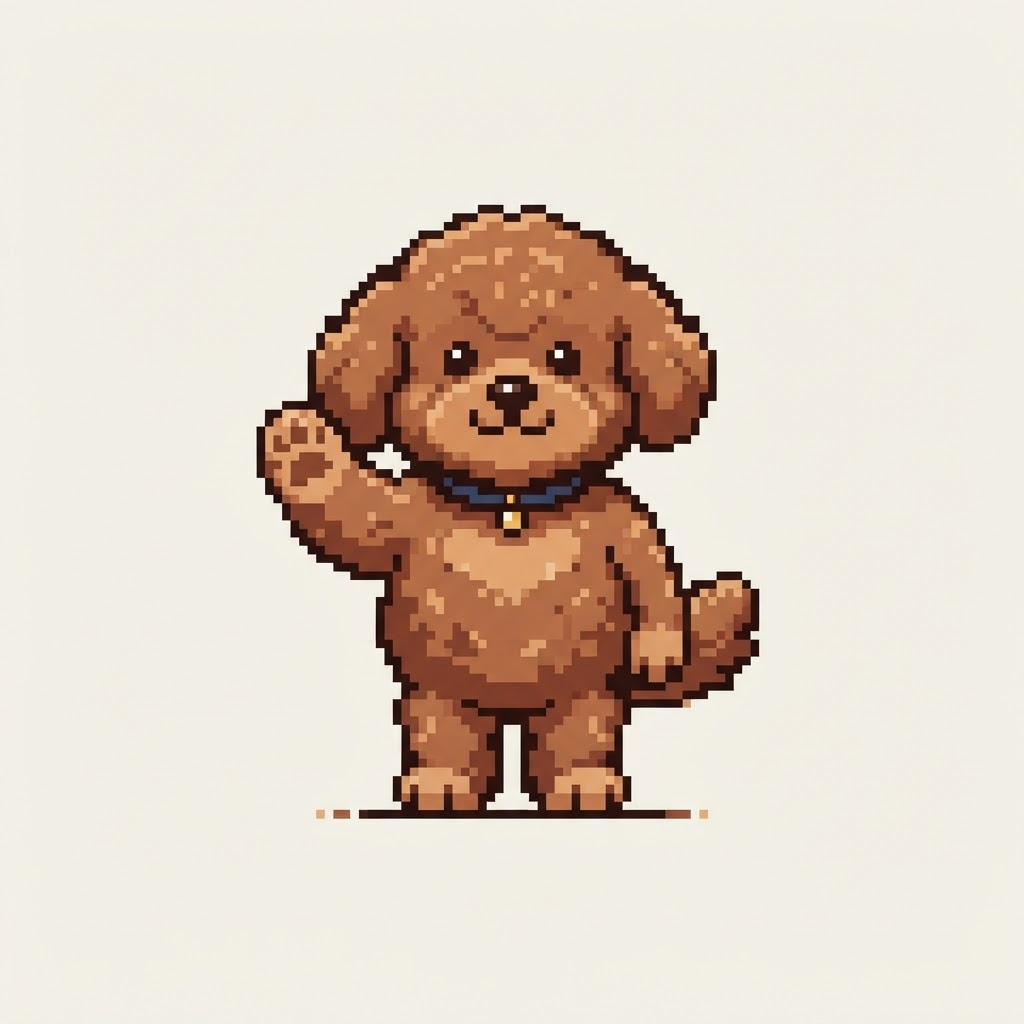 Hodu the pixel poodle waving hello